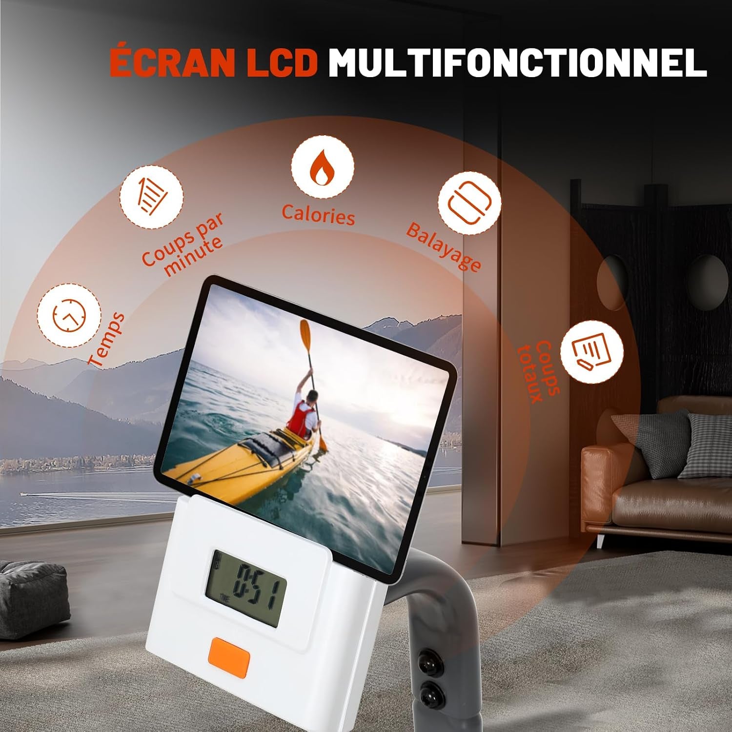 Rameur D'Exercice Professionnel, Moniteur LCD, 16 Niveaux Résistance Magnétique, Structure En Acier, Siège Ergonomique, Rameurs Pour Entraînement À Domicile, Rameur Appartement Silencieux