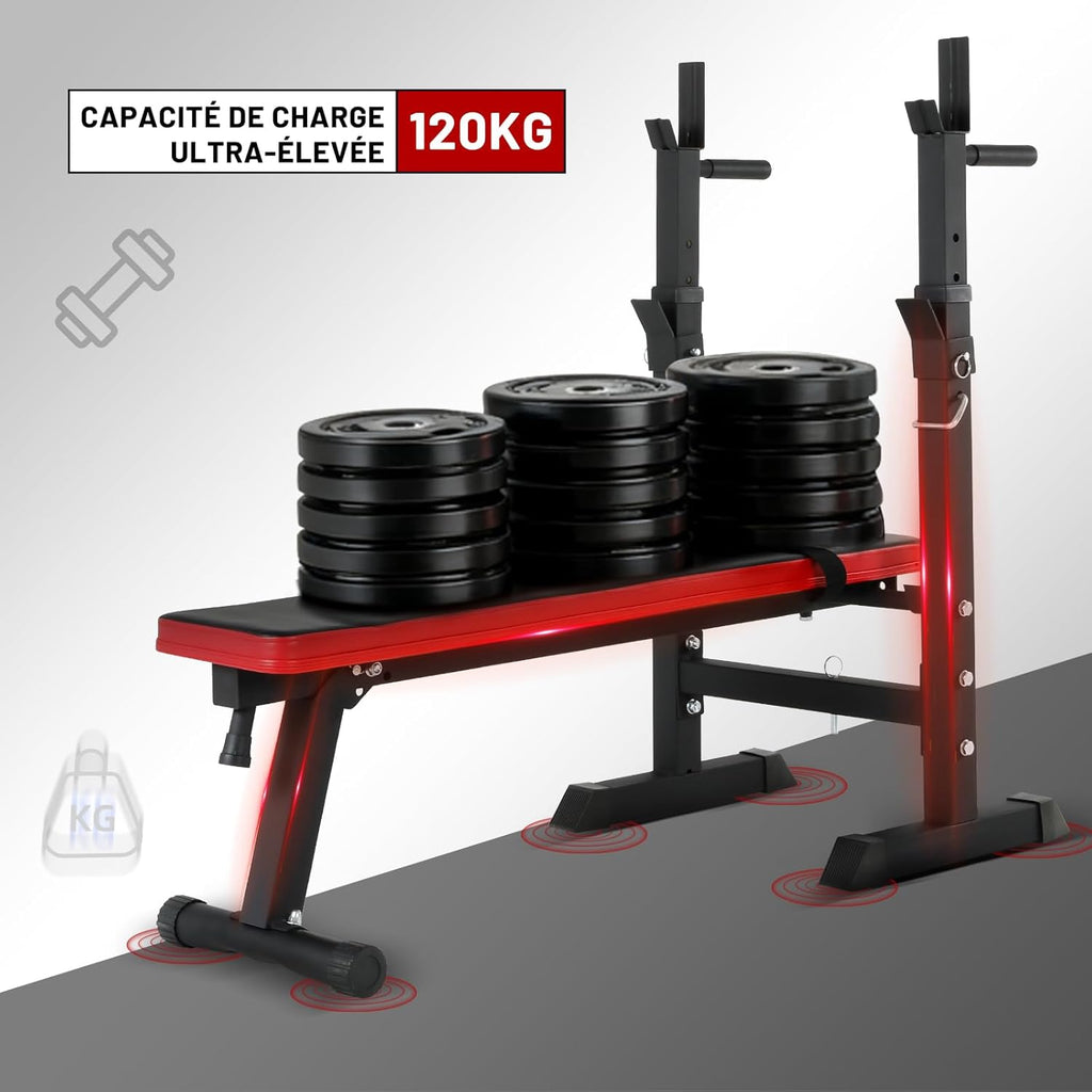 Banc De Musculation Pliable, Banc Musculation Complet Réglable Avec Support De Barres Pour Haltère Et Station À Dips, Bancs De Musculation Réglables, Rack Musculation Homme Sport Maison