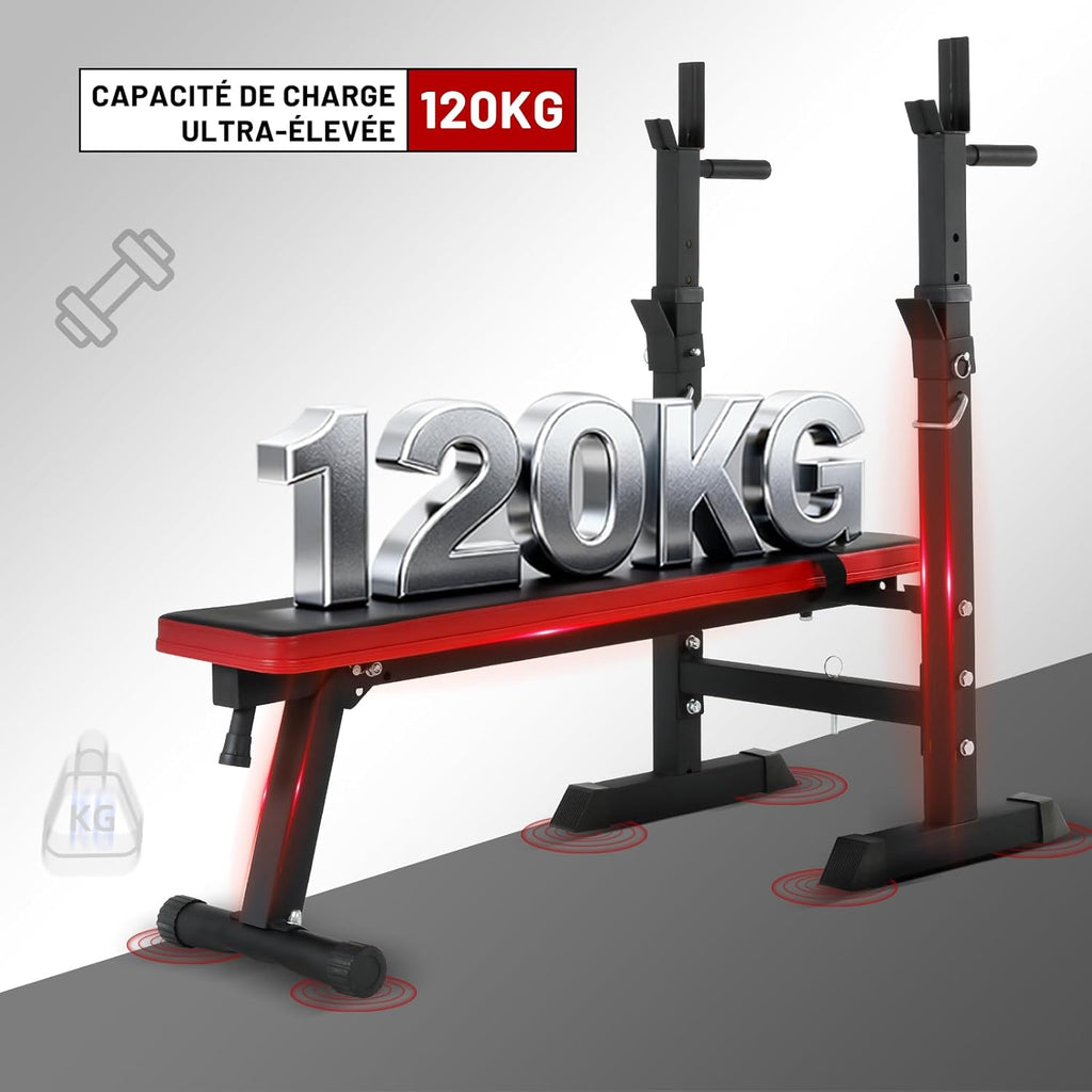 Banc De Musculation Pliable, Banc Musculation Complet Réglable Avec Support De Barres Pour Haltère Et Station À Dips, Bancs De Musculation Réglables, Rack Musculation Homme Sport Maison