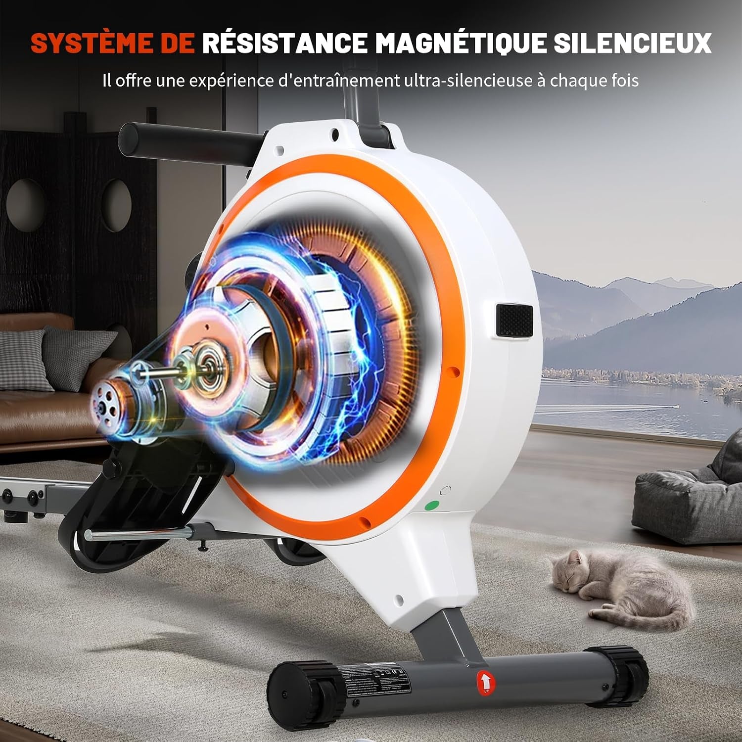 Rameur D'Exercice Professionnel, Moniteur LCD, 16 Niveaux Résistance Magnétique, Structure En Acier, Siège Ergonomique, Rameurs Pour Entraînement À Domicile, Rameur Appartement Silencieux