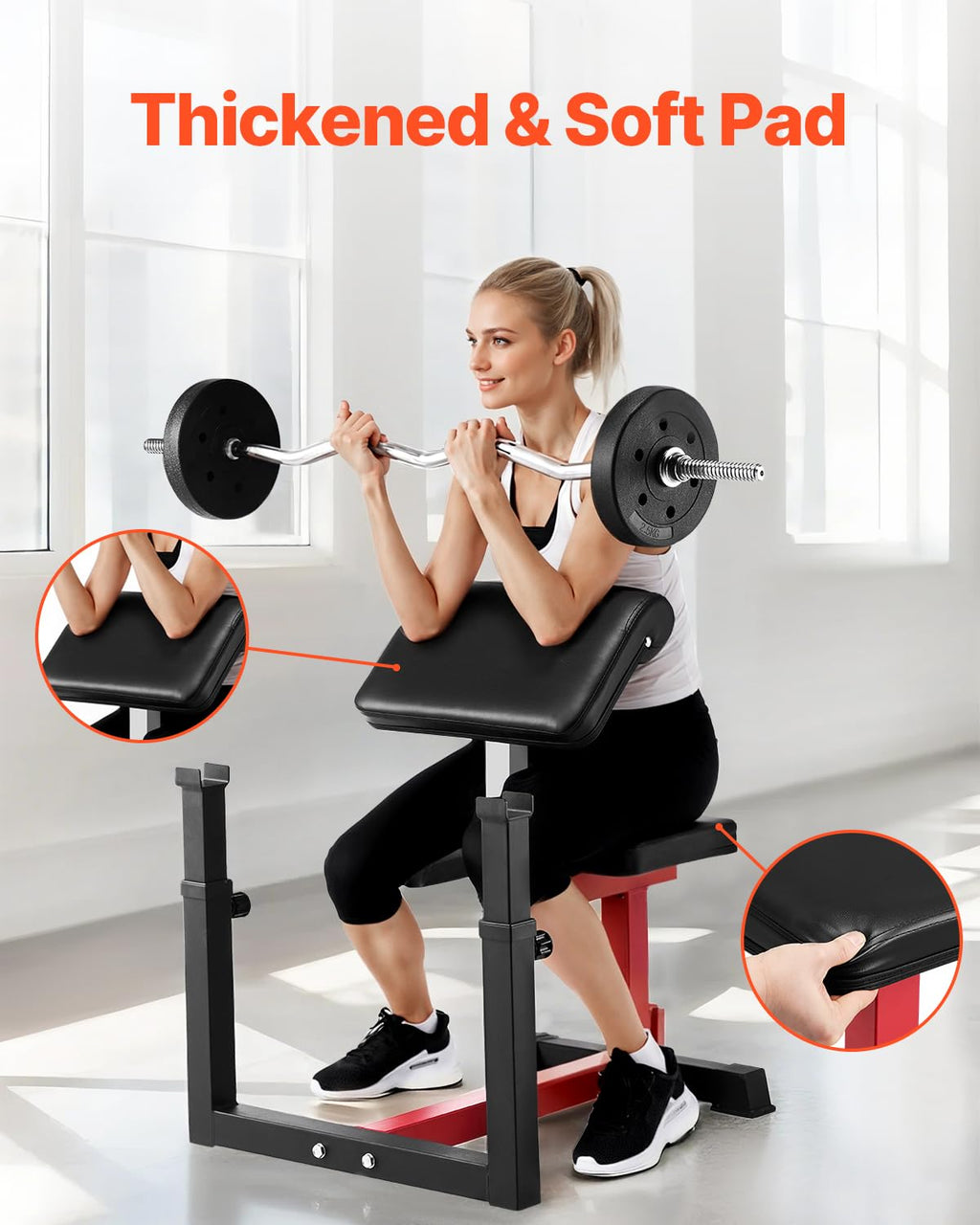 Banc À Biceps Charge Maximale 200 Kg, Pupitre À Biceps Pour Entraînement Avec Haltères Et Barre D’Haltères, Banc De Musculation Fitness Assis Réglable, Équipement Pour Salle De Sport Gym