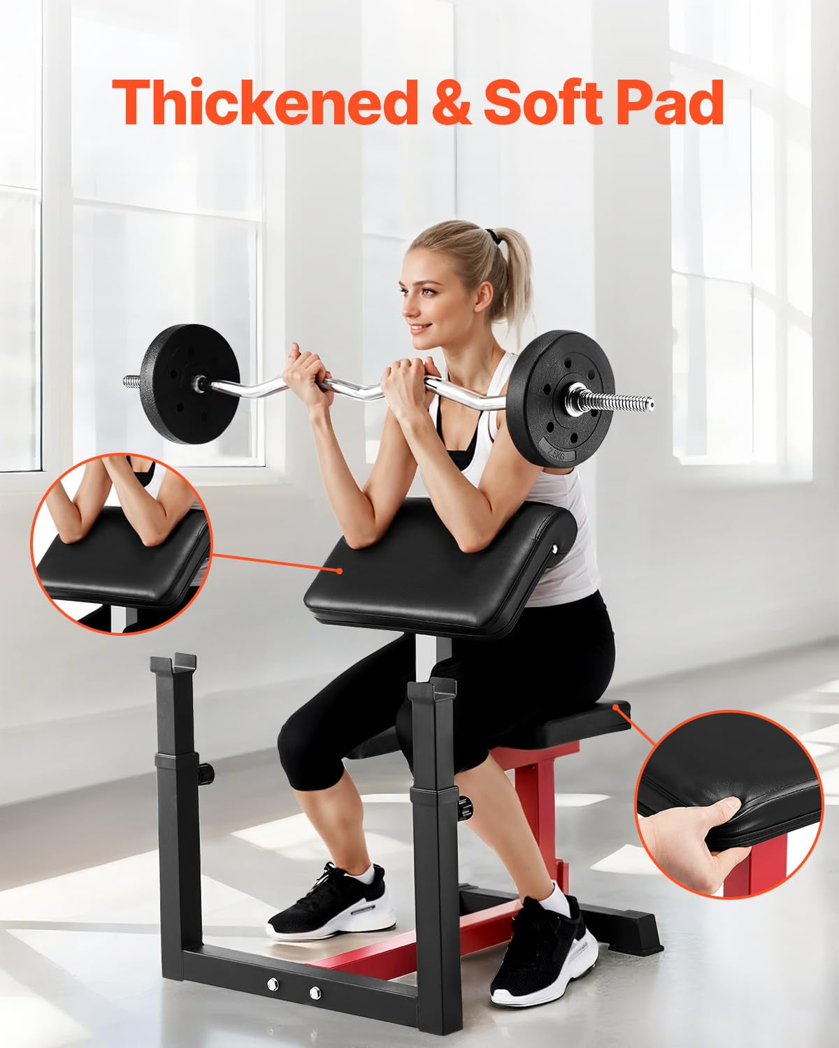 Banc À Biceps Charge Maximale 200 Kg, Pupitre À Biceps Pour Entraînement Avec Haltères Et Barre D’Haltères, Banc De Musculation Fitness Assis Réglable, Équipement Pour Salle De Sport Gym