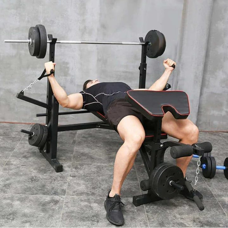 BANC POUR GYM MULTIFONCTION  | BANC PESI ET BANC POUR ABDOMINAUX RÉGLABLE | ÉQUIPEMENT GYM MULTIFONCTION AVEC SQUAT RACK ET BARBELL