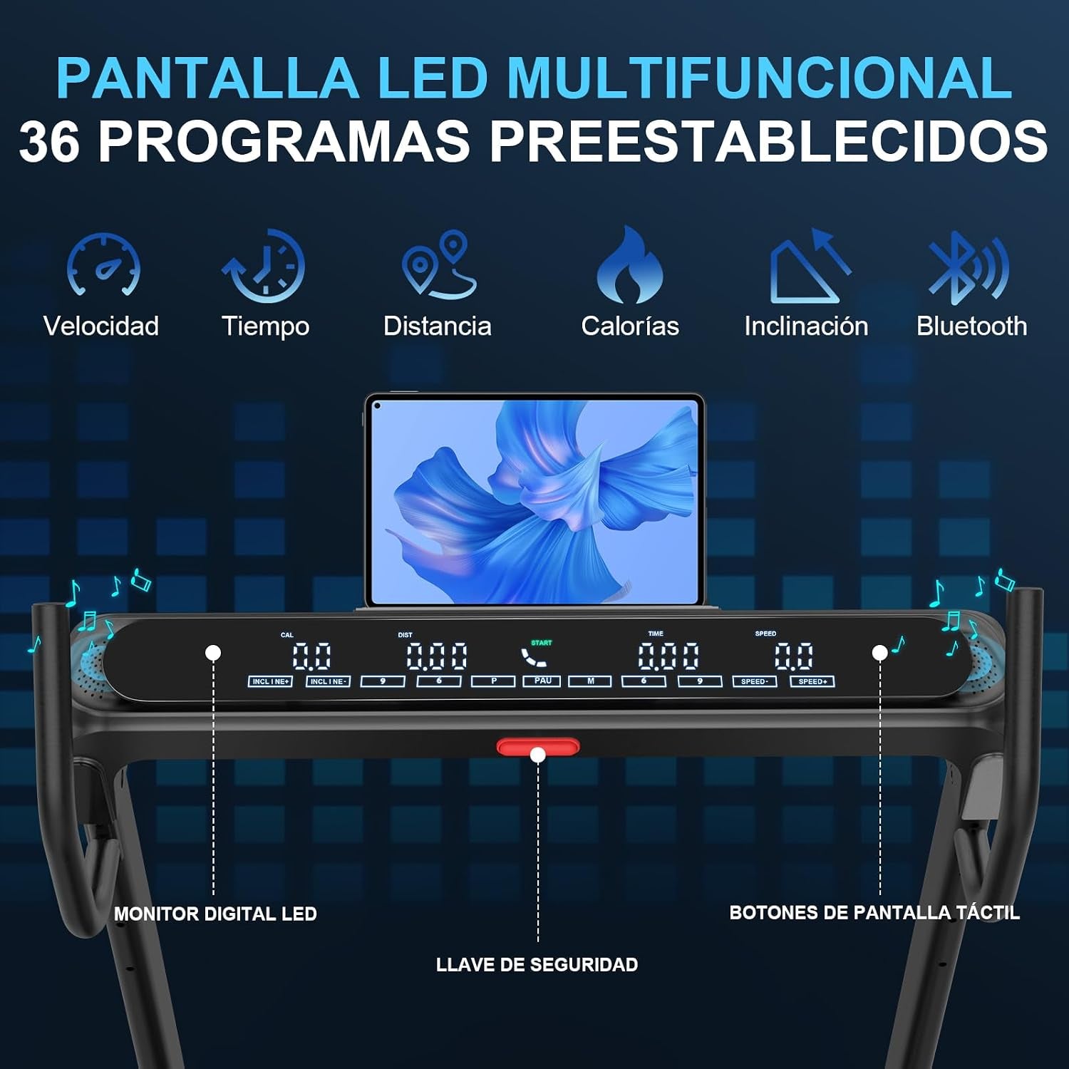 Tapis De Marche Pliable Pour La Maison, 7CV, 20 Niveaux De Pente Automatique, 1-18Km/H, Charge 180KG, Tapis De Course Pour Personnes Lourdes Avec APP, Écran LED, Haut-Parleurs Bluetooth, Silencieux