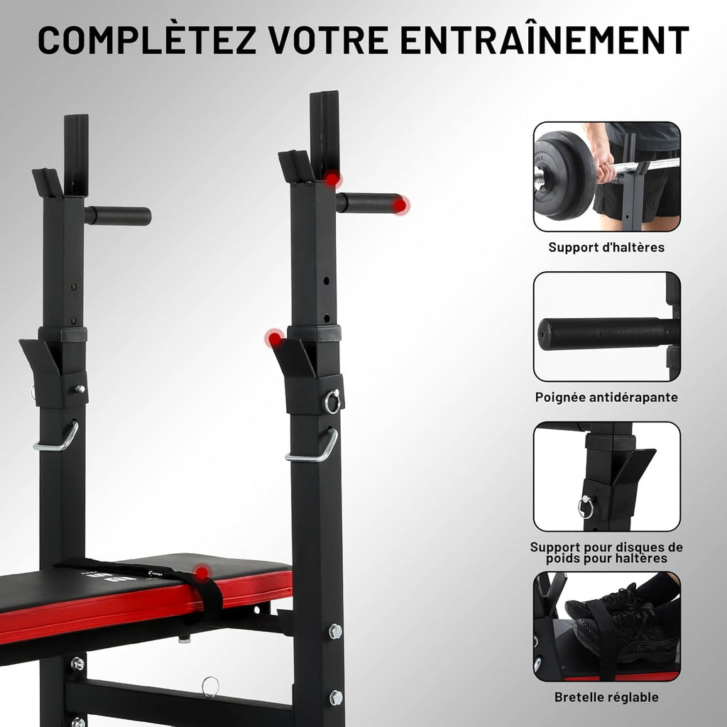 Banc De Musculation Pliable, Banc Musculation Complet Réglable Avec Support De Barres Pour Haltère Et Station À Dips, Bancs De Musculation Réglables, Rack Musculation Homme Sport Maison