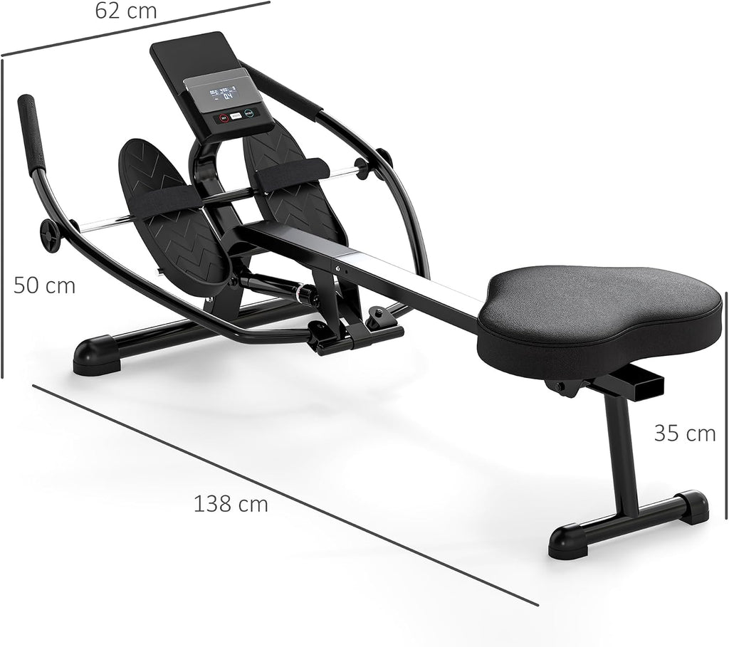 Rameur Hydraulique À Résistance 12 Niveaux, Appareil De Musculation Avec Écran LCD Et Pédale Antidérapante, Capacité Max 130 Kg, Cardio À Domicile, Noir