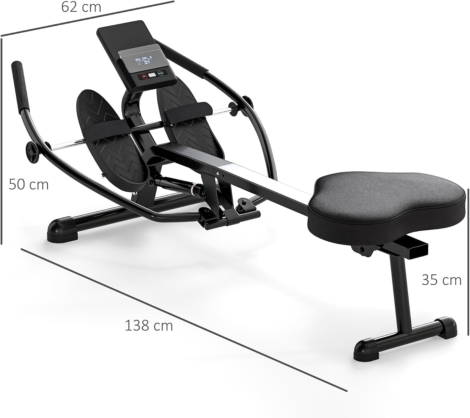 Rameur Hydraulique À Résistance 12 Niveaux, Appareil De Musculation Avec Écran LCD Et Pédale Antidérapante, Capacité Max 130 Kg, Cardio À Domicile, Noir