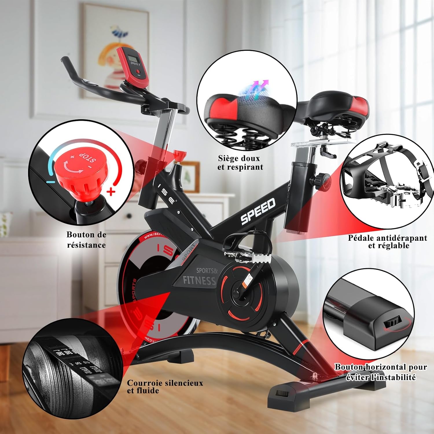 Velo D Appartement, Ergonomie Cardio-Training, Exerc Bike, Velo Appartement Fitness, Multifonction Ecran/Impulsion, Vélo D'Appartement Selle/Guidon Hauteur Réglable, Vélo Appartement À Domicile