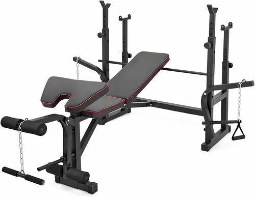 BANC POUR GYM MULTIFONCTION  | BANC PESI ET BANC POUR ABDOMINAUX RÉGLABLE | ÉQUIPEMENT GYM MULTIFONCTION AVEC SQUAT RACK ET BARBELL
