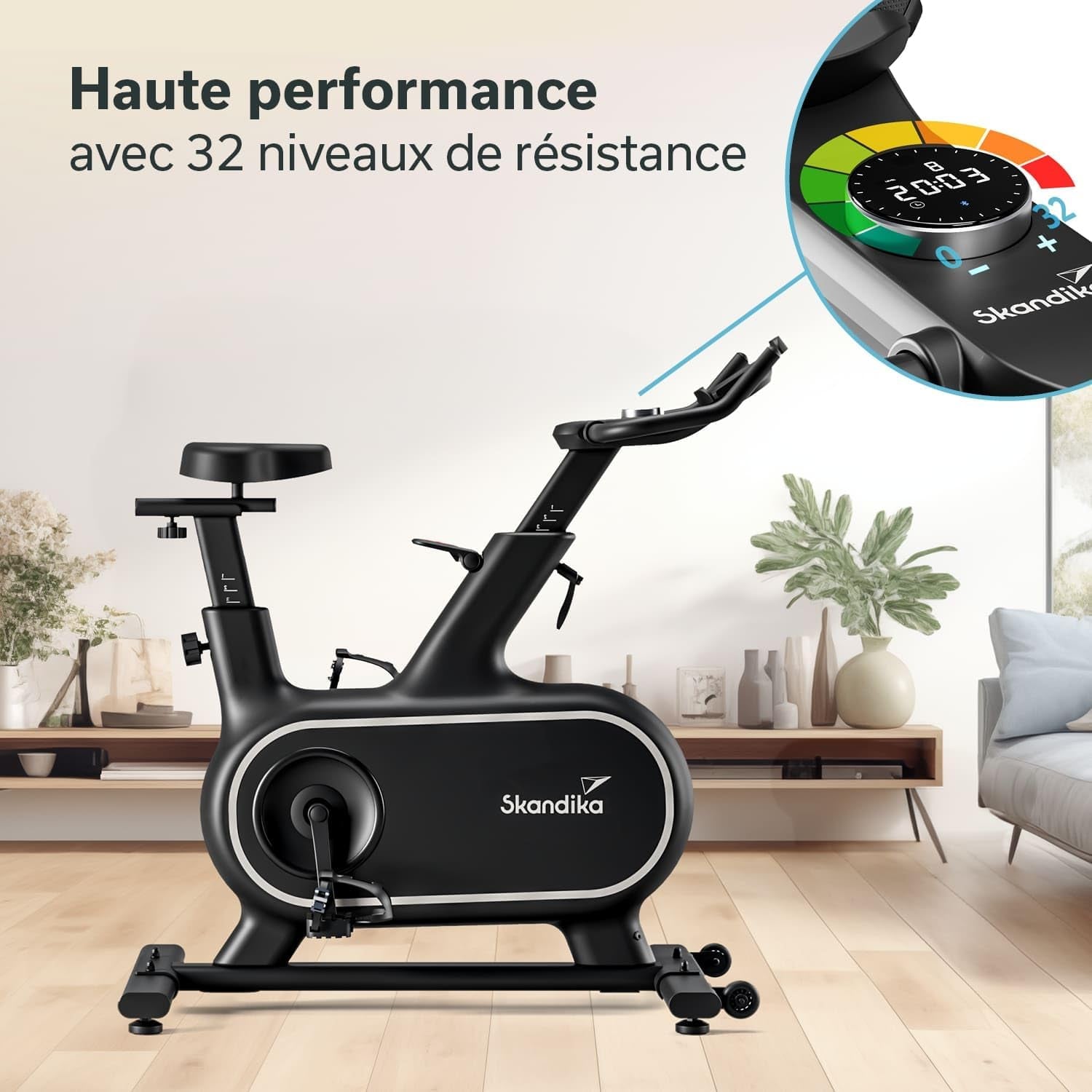 Vélo D'Appartement Cykling P12-H, 32 Niveaux De Résistance, Écran LCD, Kinomap, Frein Électromagnétique, Guidon Ergonomique, Support Tablette, Velo Appartement, Selle Réglable, Max 130KG