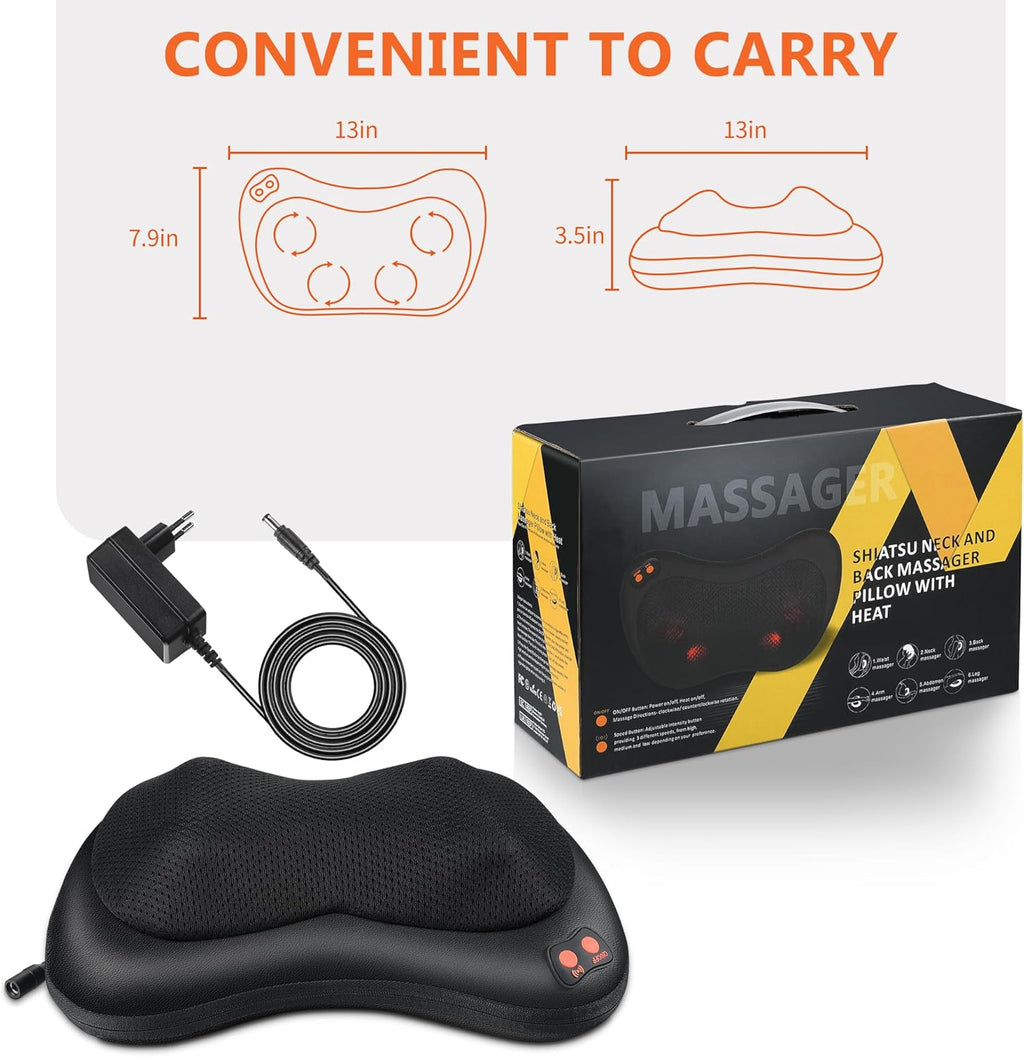Coussin Massage Shiatsu, Masseur Dos Chauffrant | Avec Tête De Massage Rotative Rotation Dans Deux Sens, Soulager Les Douleurs Musculaires, Pour Maison Et Bureau