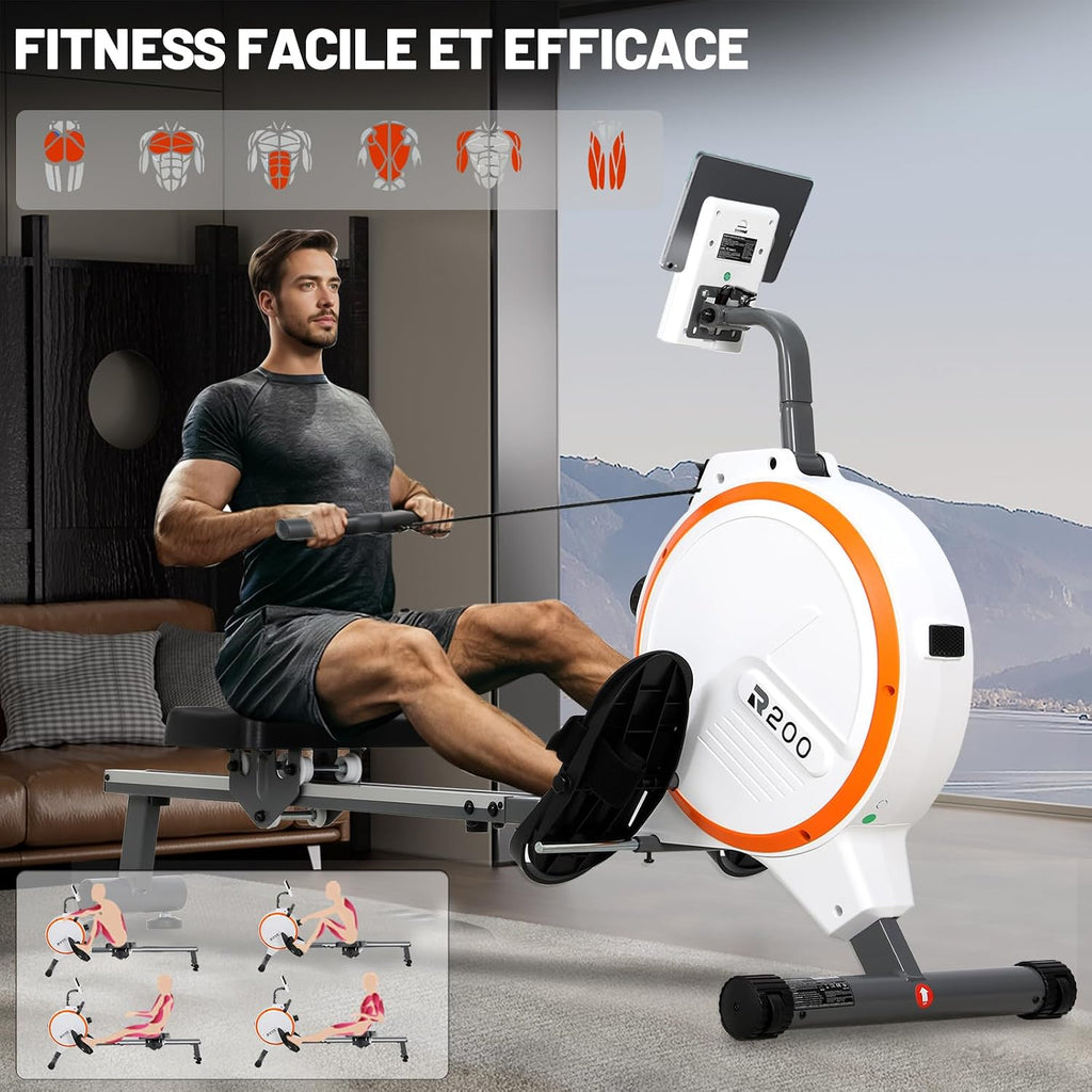 Rameur D'Exercice Professionnel, Moniteur LCD, 16 Niveaux Résistance Magnétique, Structure En Acier, Siège Ergonomique, Rameurs Pour Entraînement À Domicile, Rameur Appartement Silencieux