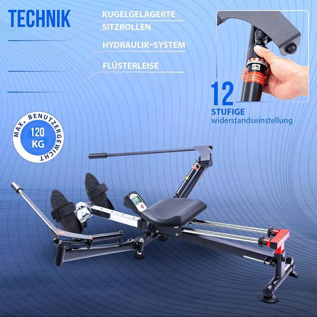 Sport Rameur Accord - Pliable, 12 Niveaux De Résistance, Rail De Siège Réglable Sur 4 Positions, Ordinateur LCD