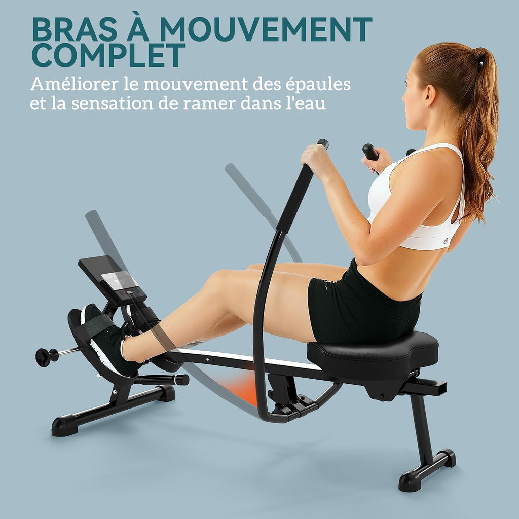 Rameur Hydraulique À Résistance 12 Niveaux, Appareil De Musculation Avec Écran LCD Et Pédale Antidérapante, Capacité Max 130 Kg, Cardio À Domicile, Noir