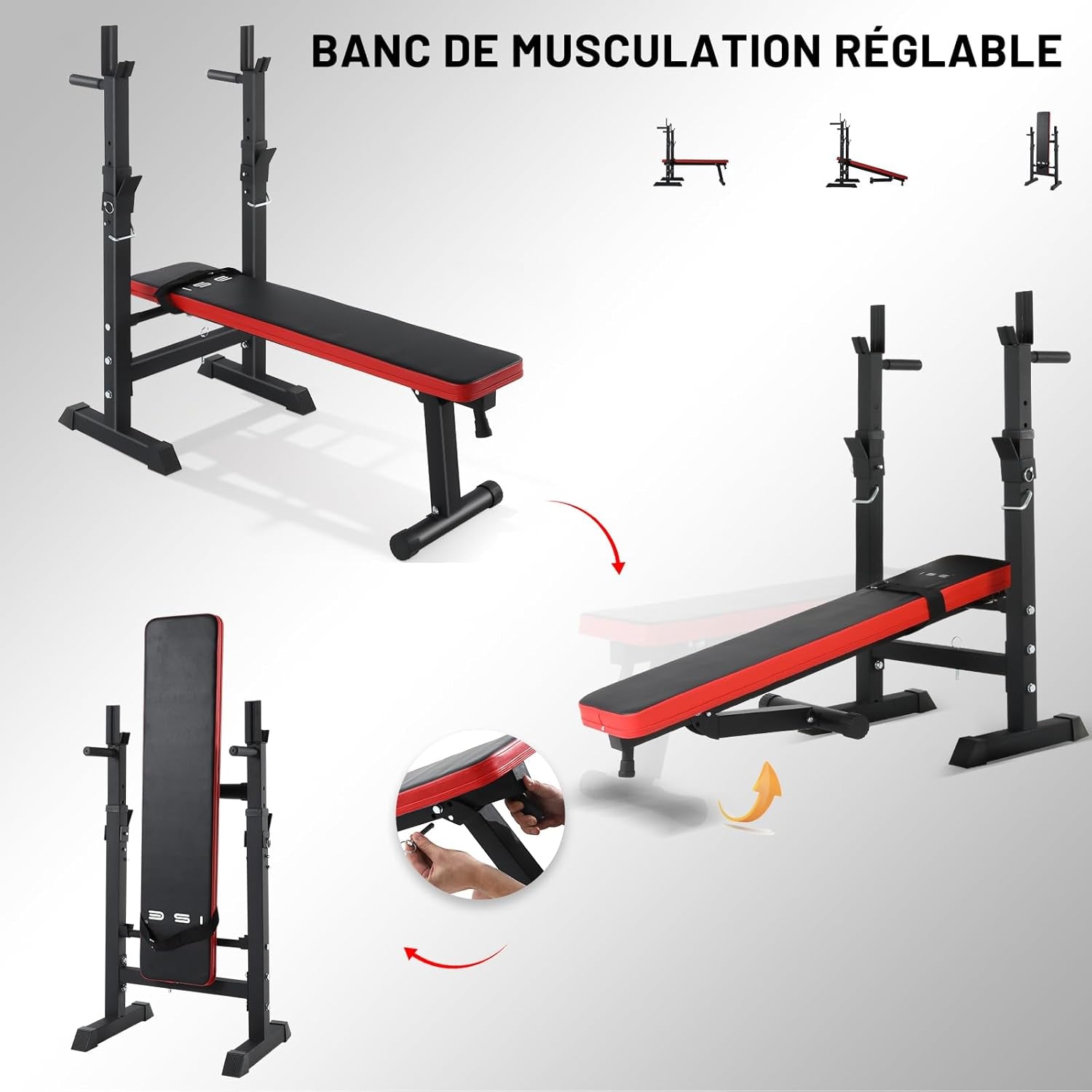 Banc De Musculation Pliable, Banc Musculation Complet Réglable Avec Support De Barres Pour Haltère Et Station À Dips, Bancs De Musculation Réglables, Rack Musculation Homme Sport Maison