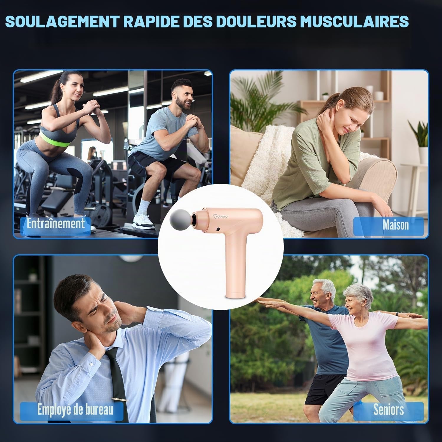 Pistolet De Massage Musculaire Anti-Douleur Sportif, Massage Gun Électrique Silencieux, 9 Têtes Interchangeables & 20 Vitesses Réglables, Idéal Comme Cadeau Pour Détente, Relaxation Et Récupération