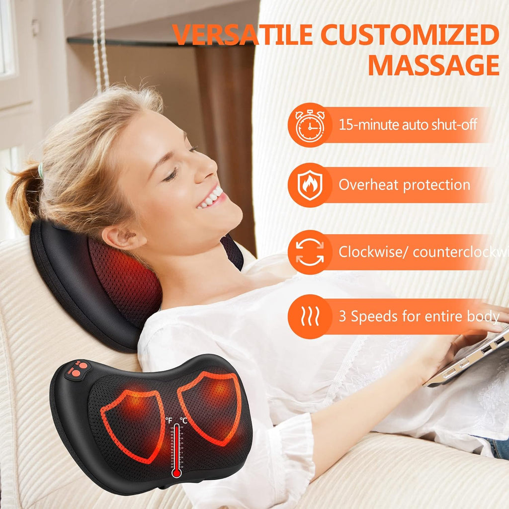 Coussin Massage Shiatsu, Masseur Dos Chauffrant | Avec Tête De Massage Rotative Rotation Dans Deux Sens, Soulager Les Douleurs Musculaires, Pour Maison Et Bureau