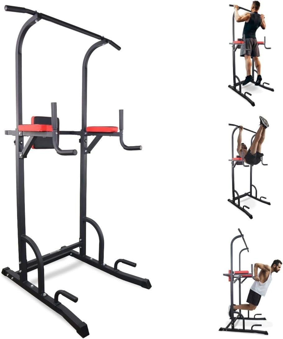 Chaise Romaine Musculation Multifonction - Power Tower Dip Station Réglable avec Dossier Confortable et Poignées Antidérapantes pour Entraînement Complet à Domicile