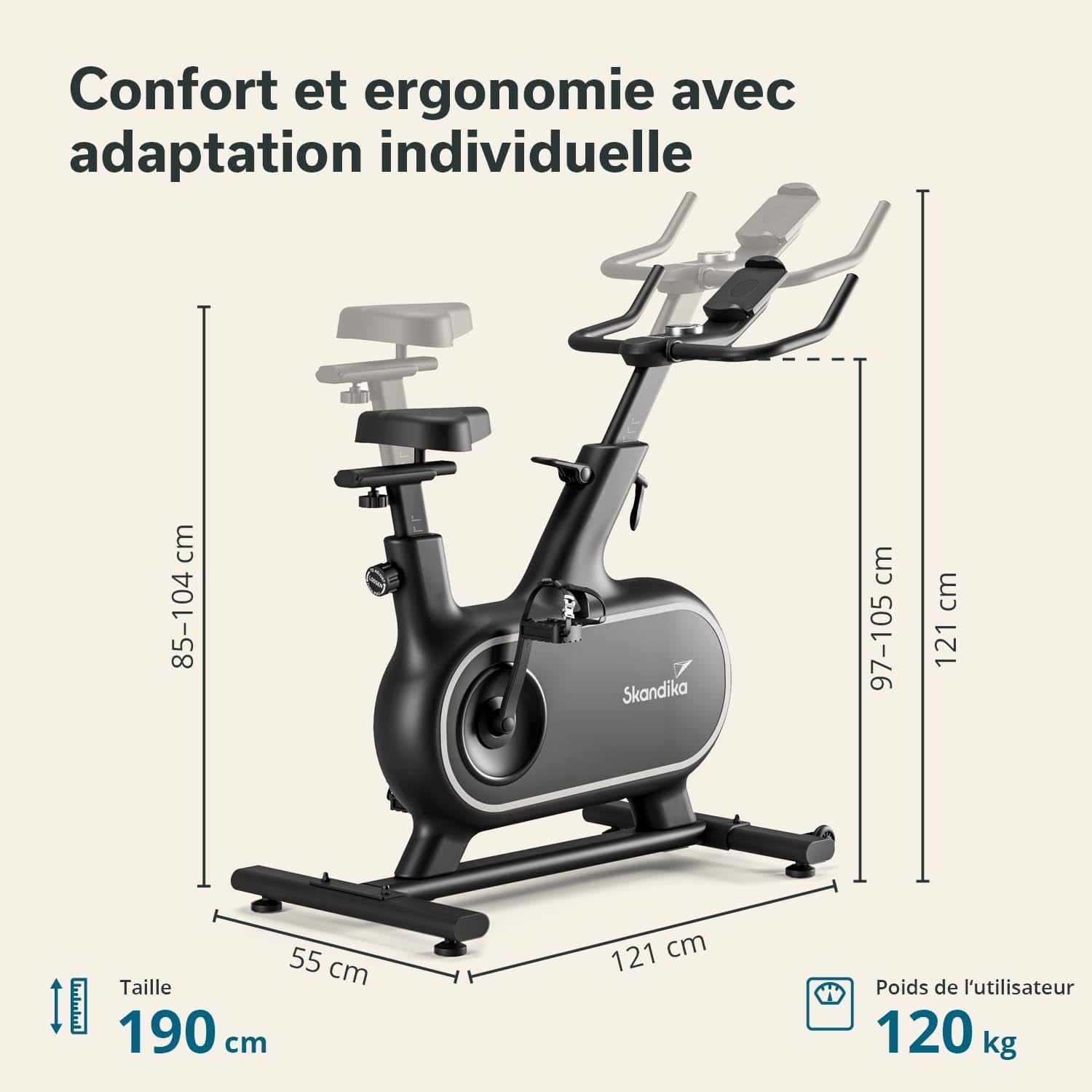 Vélo D'Appartement Cykling P12-H, 32 Niveaux De Résistance, Écran LCD, Kinomap, Frein Électromagnétique, Guidon Ergonomique, Support Tablette, Velo Appartement, Selle Réglable, Max 130KG
