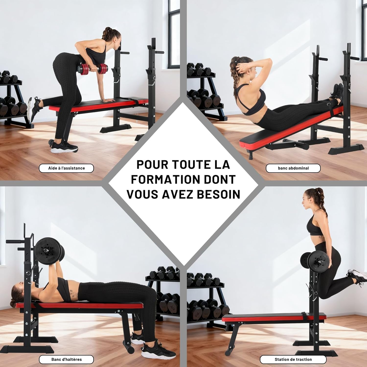 Banc De Musculation Pliable, Banc Musculation Complet Réglable Avec Support De Barres Pour Haltère Et Station À Dips, Bancs De Musculation Réglables, Rack Musculation Homme Sport Maison