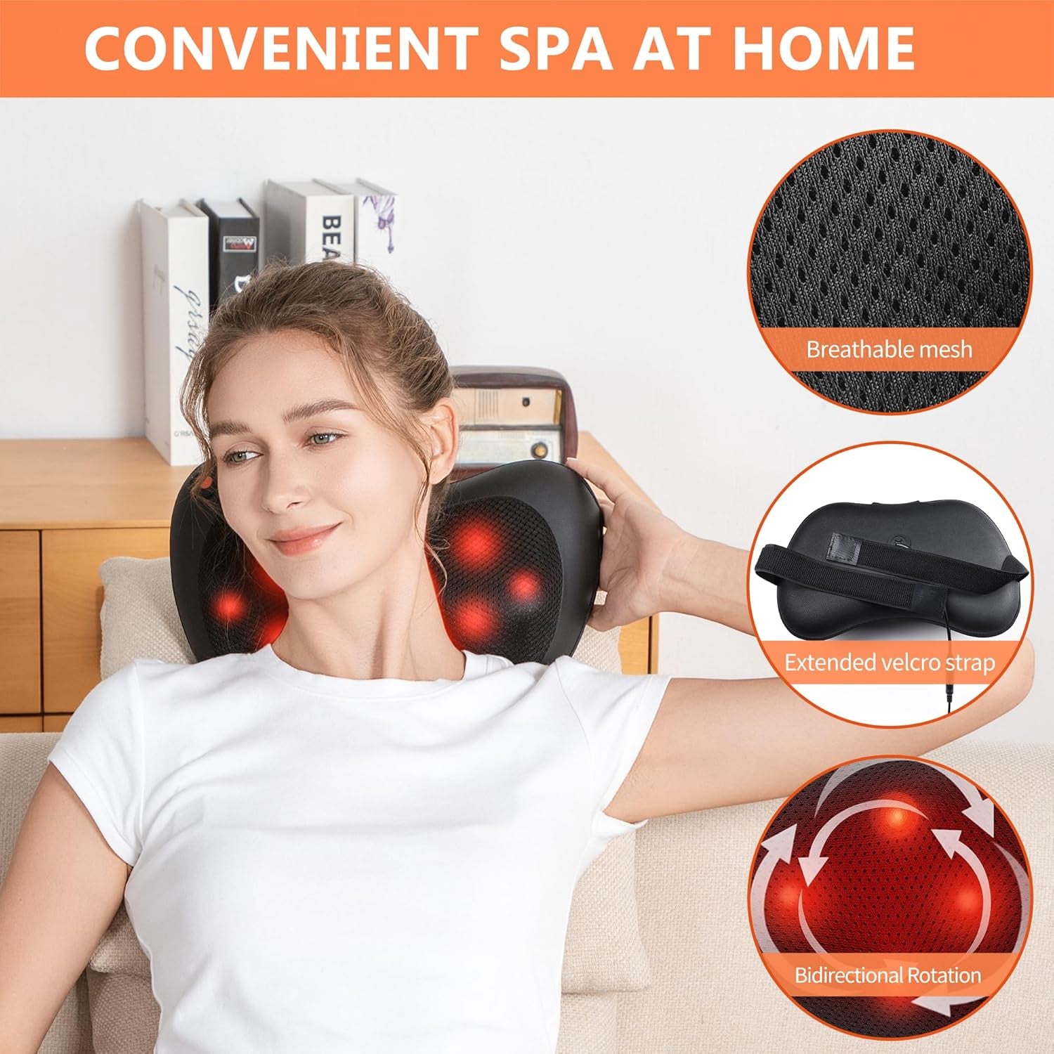 Coussin Massage Shiatsu, Masseur Dos Chauffrant | Avec Tête De Massage Rotative Rotation Dans Deux Sens, Soulager Les Douleurs Musculaires, Pour Maison Et Bureau