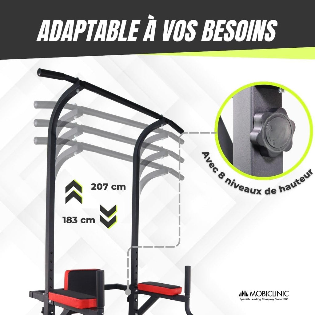 Chaise Romaine Musculation Multifonction - Power Tower Dip Station Réglable avec Dossier Confortable et Poignées Antidérapantes pour Entraînement Complet à Domicile