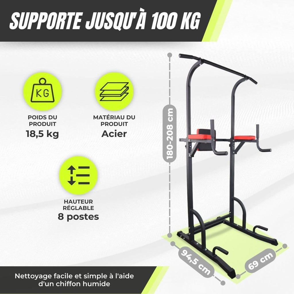 Chaise Romaine Musculation Multifonction - Power Tower Dip Station Réglable avec Dossier Confortable et Poignées Antidérapantes pour Entraînement Complet à Domicile