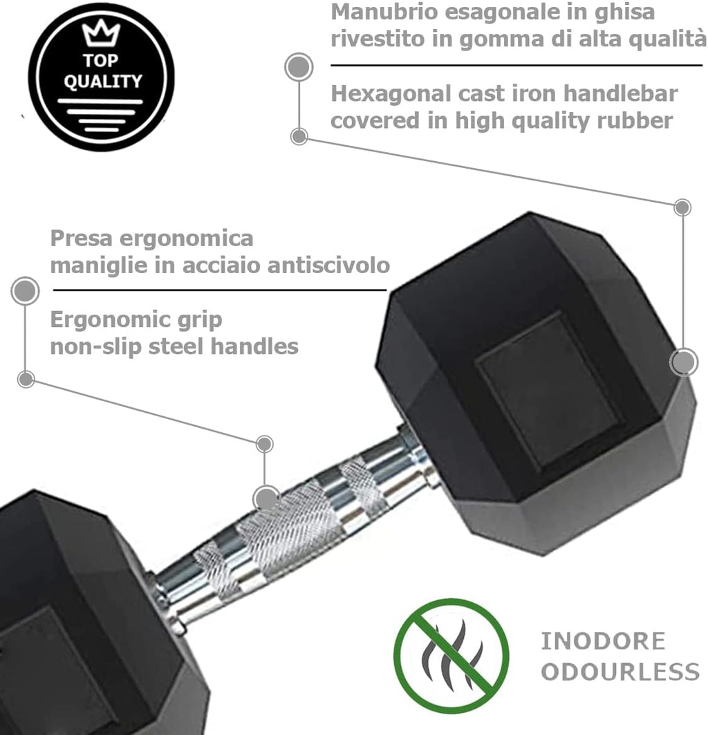 Haltères Hexagonaux Professionnels en Caoutchouc - Parfait pour Musculation et Home Gym | Poignée Ergonomique Antidérapante | 2 x 12,5 kg
