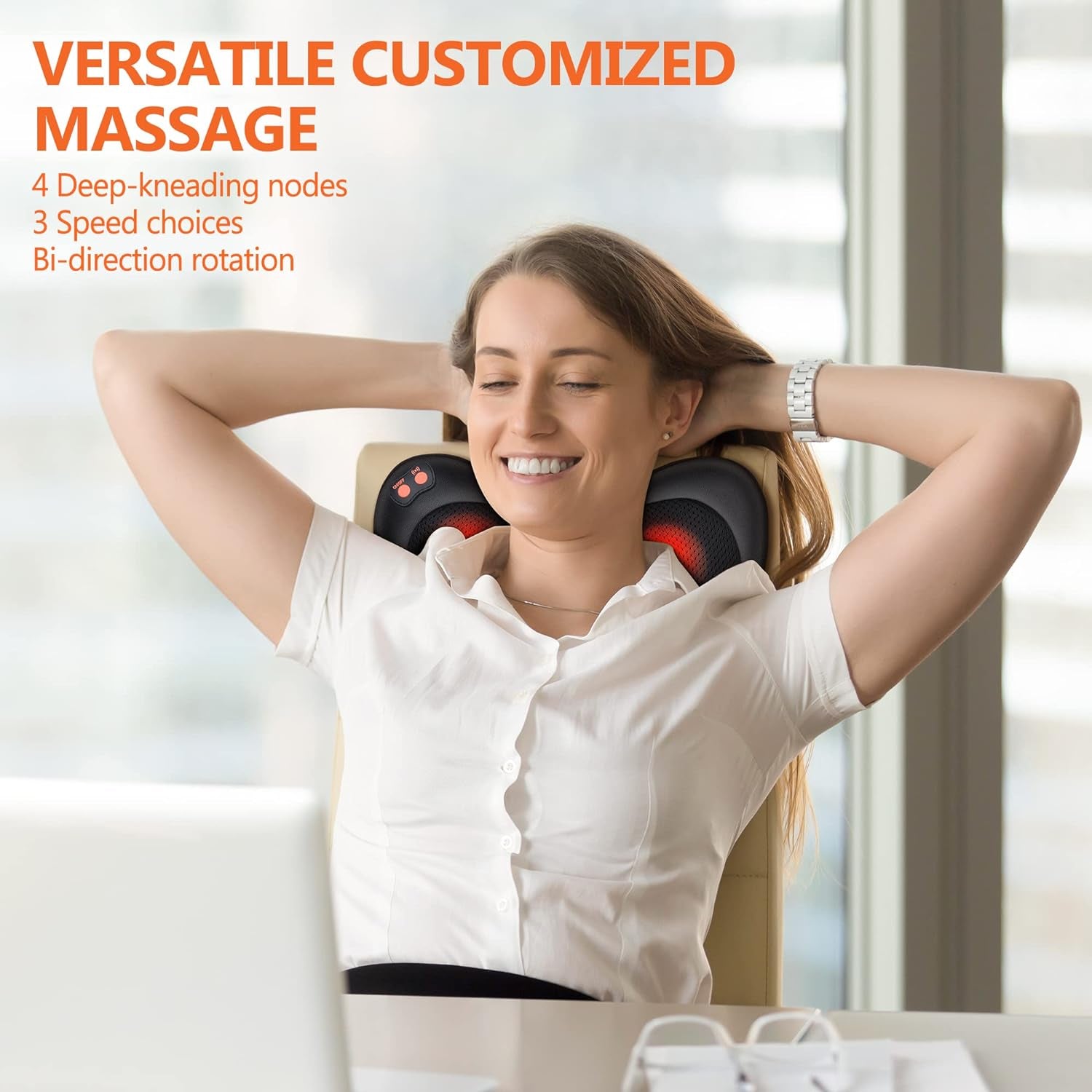 Coussin Massage Shiatsu, Masseur Dos Chauffrant | Avec Tête De Massage Rotative Rotation Dans Deux Sens, Soulager Les Douleurs Musculaires, Pour Maison Et Bureau