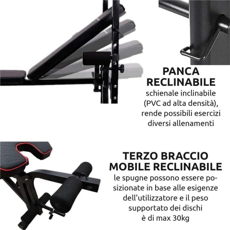BANC POUR GYM MULTIFONCTION  | BANC PESI ET BANC POUR ABDOMINAUX RÉGLABLE | ÉQUIPEMENT GYM MULTIFONCTION AVEC SQUAT RACK ET BARBELL