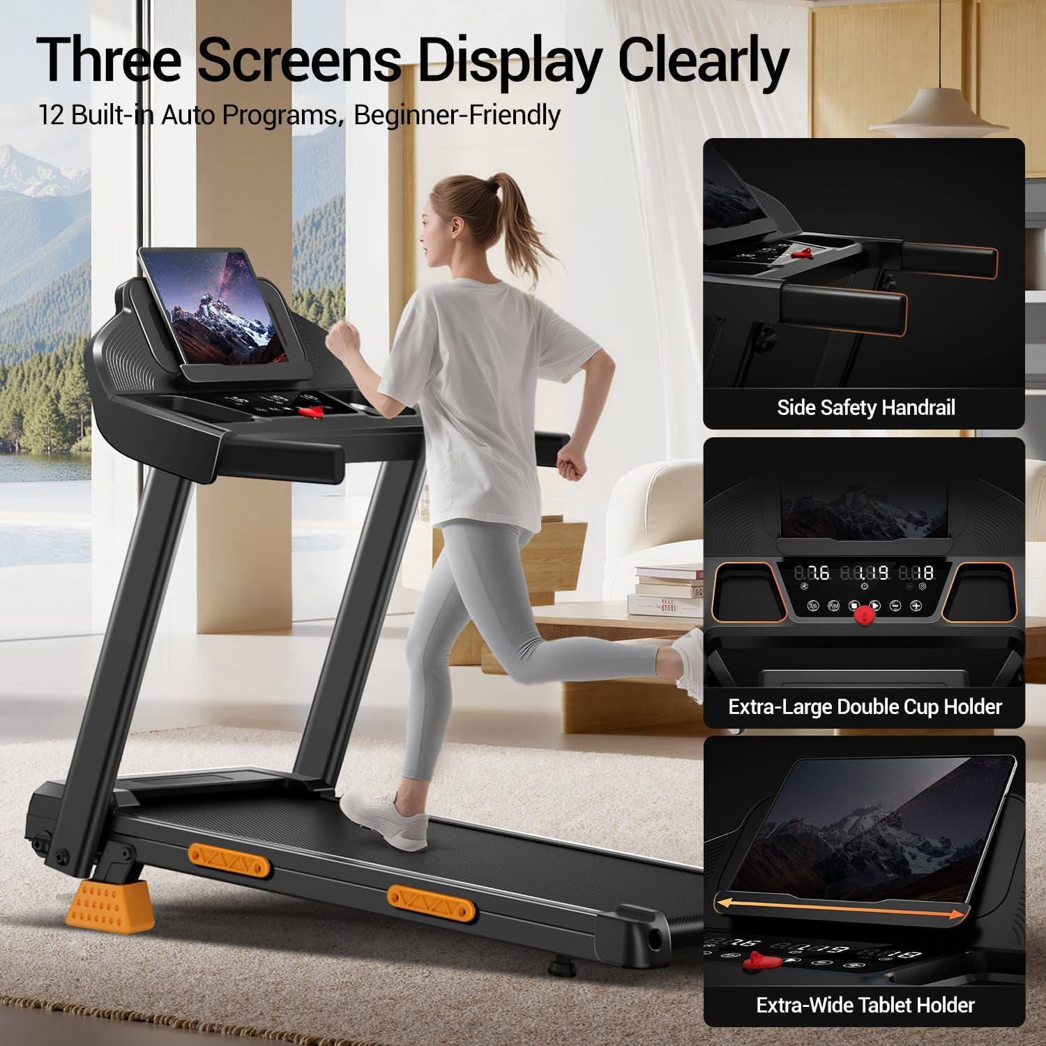CURSOR Tapis De Course Pliable Inclinable 15%,Tapis De Marche Inclinable 12Km/H,Treadmill Home Avec Moteur 3,0CV Et Affichage LED, Charge Max. 136KG