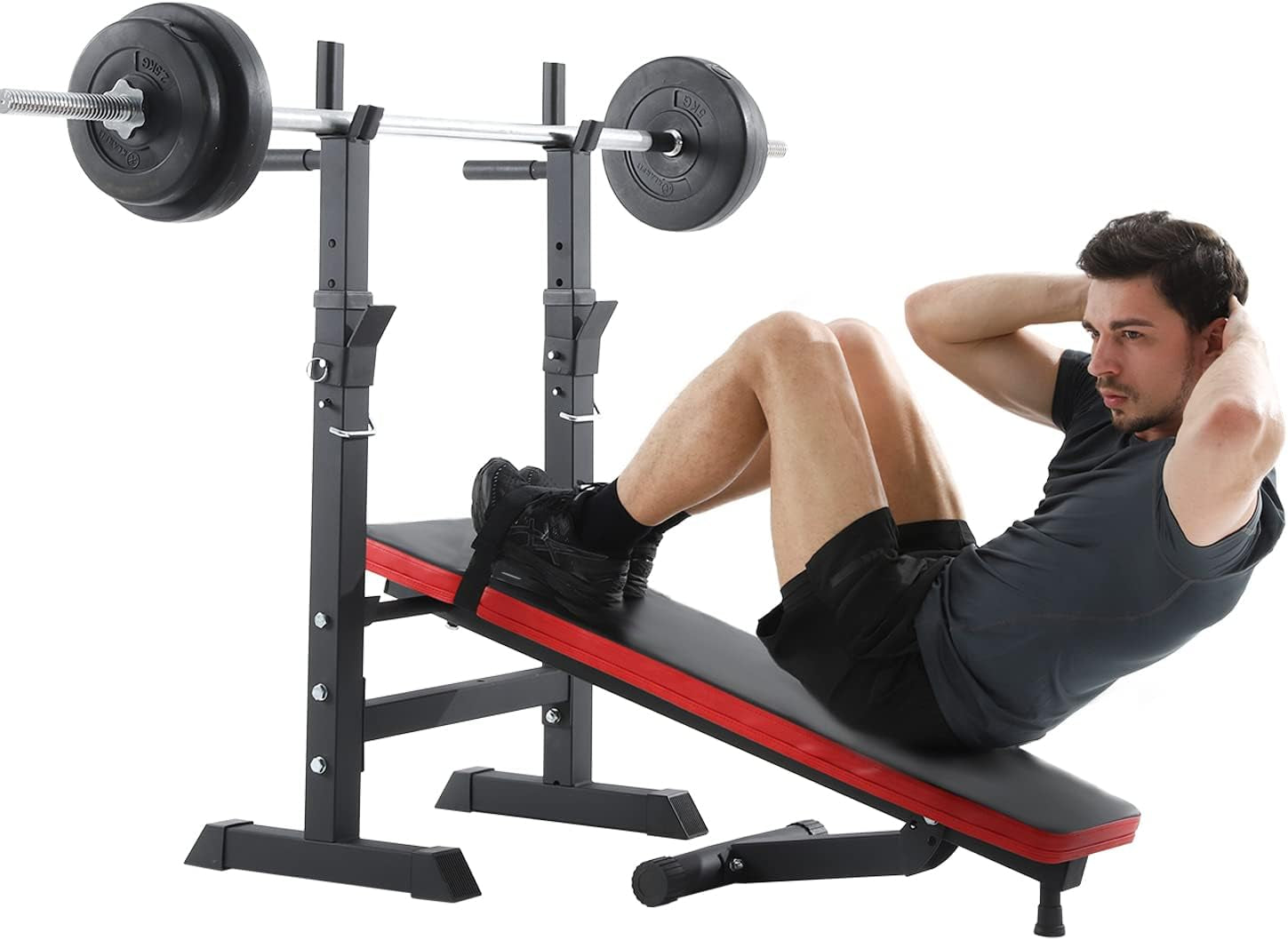 Banc De Musculation Pliable, Banc Musculation Complet Réglable Avec Support De Barres Pour Haltère Et Station À Dips, Bancs De Musculation Réglables, Rack Musculation Homme Sport Maison