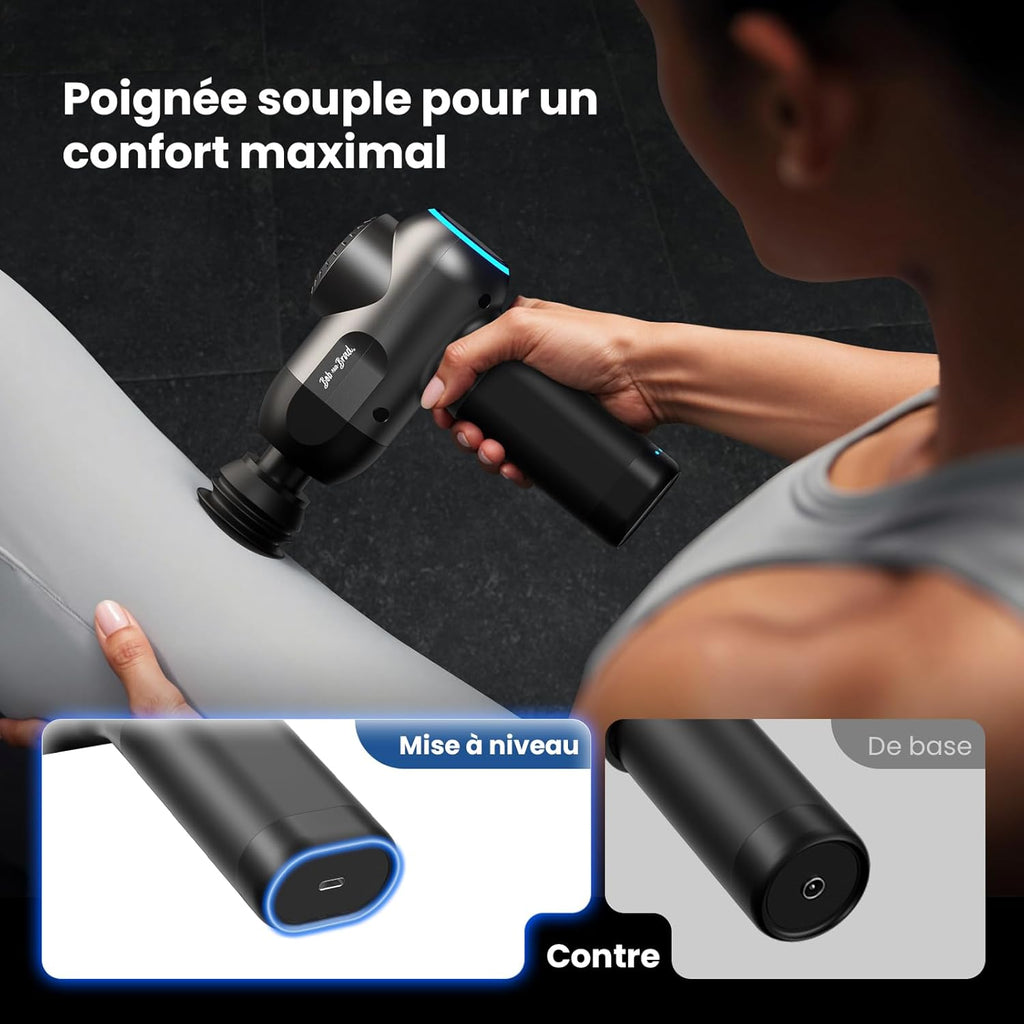 C2 Pistolet de Massage Profond - Appareil Portable avec 5 Vitesses et 5 Têtes pour Soulagement Musculaire à Domicile, au Bureau ou à la Salle de Sport, Couleur Noir