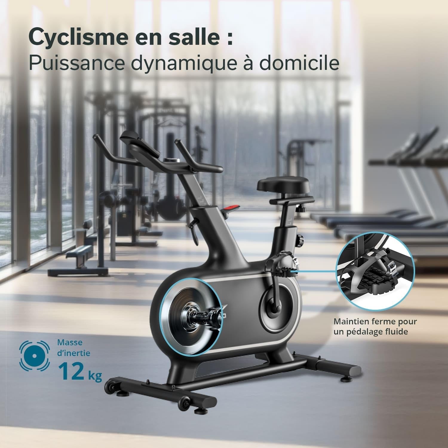 Vélo D'Appartement Cykling P12-H, 32 Niveaux De Résistance, Écran LCD, Kinomap, Frein Électromagnétique, Guidon Ergonomique, Support Tablette, Velo Appartement, Selle Réglable, Max 130KG