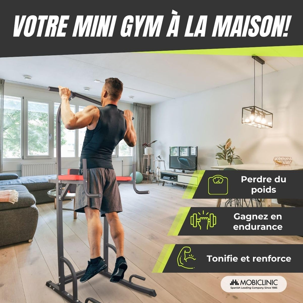Chaise Romaine Musculation Multifonction - Power Tower Dip Station Réglable avec Dossier Confortable et Poignées Antidérapantes pour Entraînement Complet à Domicile