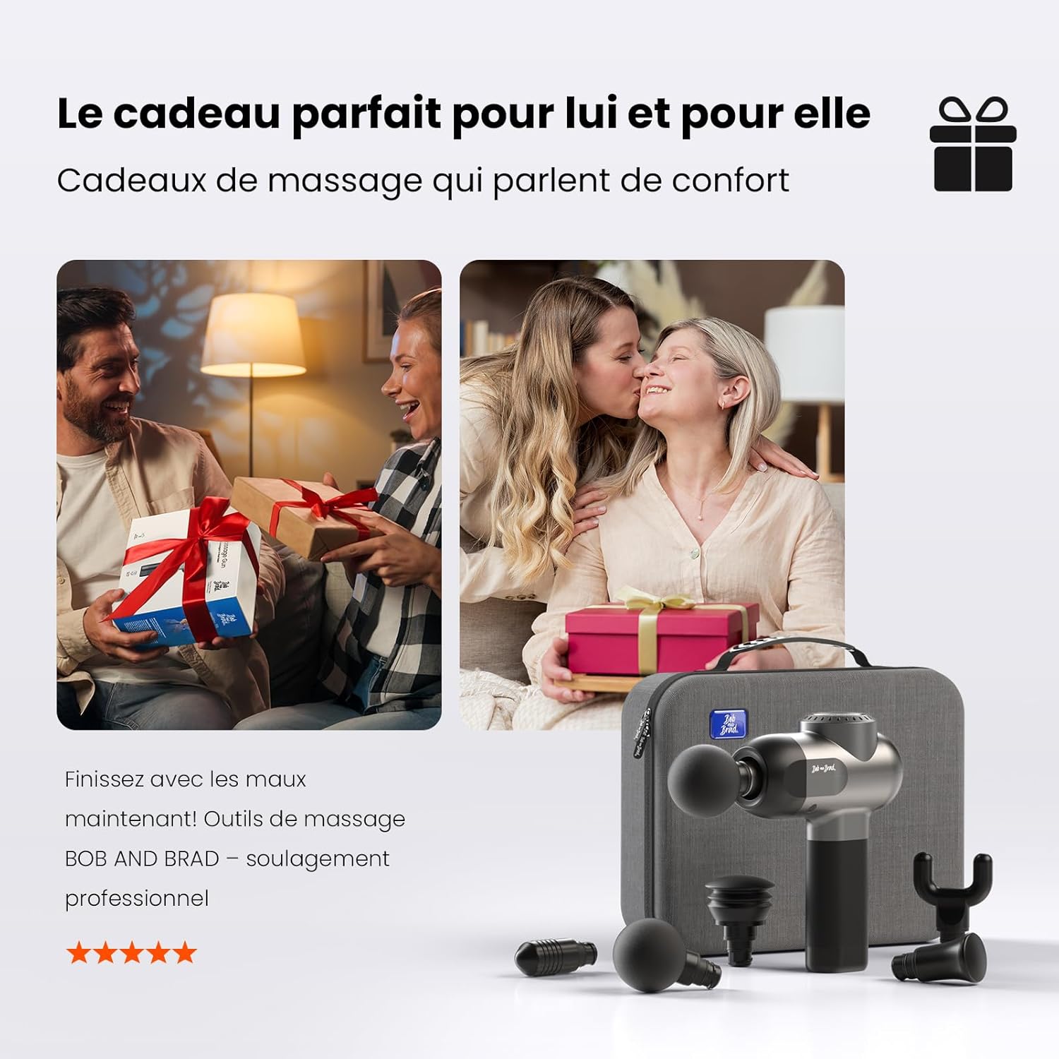 C2 Pistolet de Massage Profond - Appareil Portable avec 5 Vitesses et 5 Têtes pour Soulagement Musculaire à Domicile, au Bureau ou à la Salle de Sport, Couleur Noir