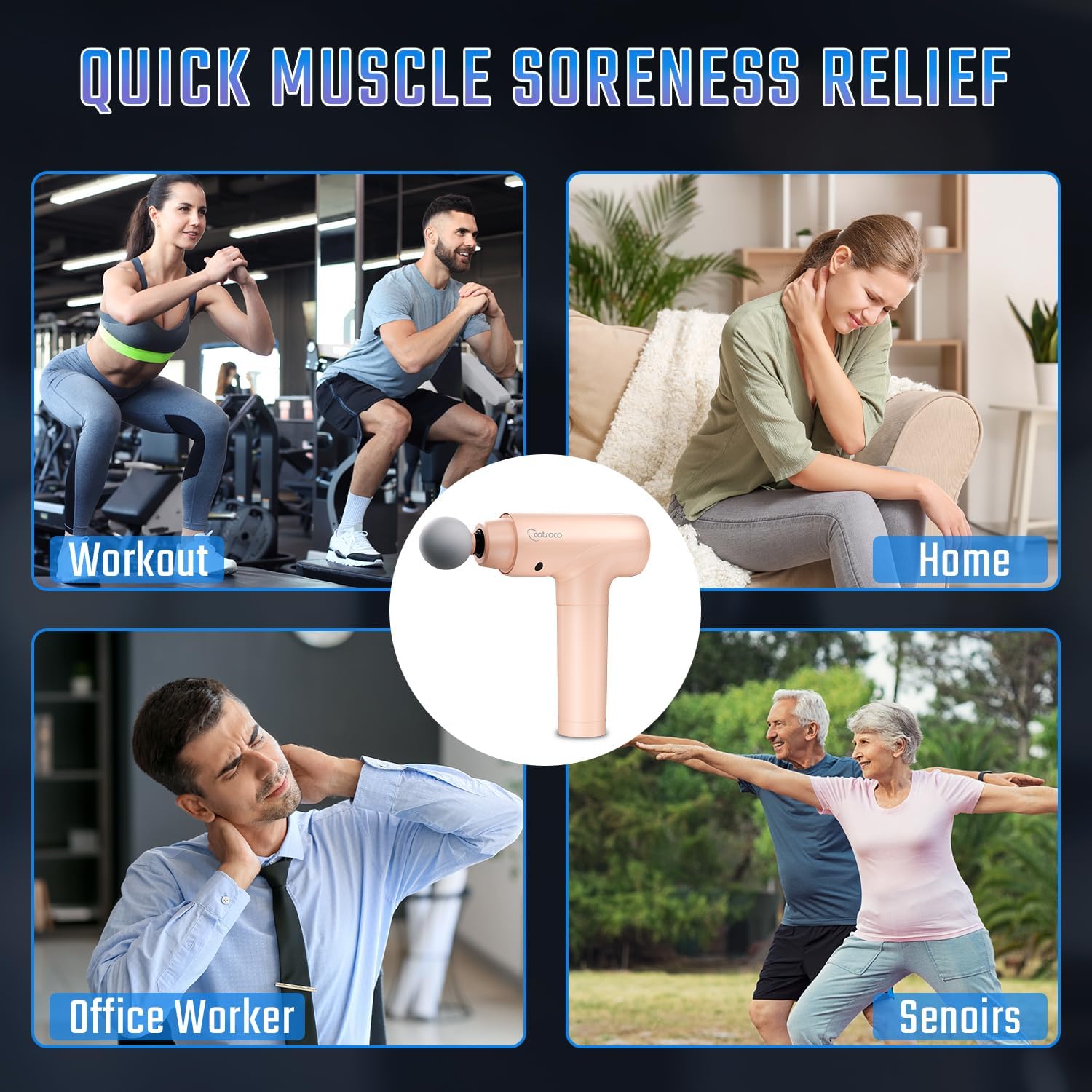Pistolet de Massage Musculaire Électrique Silencieux - Soulagement Anti-Douleur avec 9 Têtes Interchangeables et 20 Vitesses Réglables, Idéal pour la Détente et la Récupération