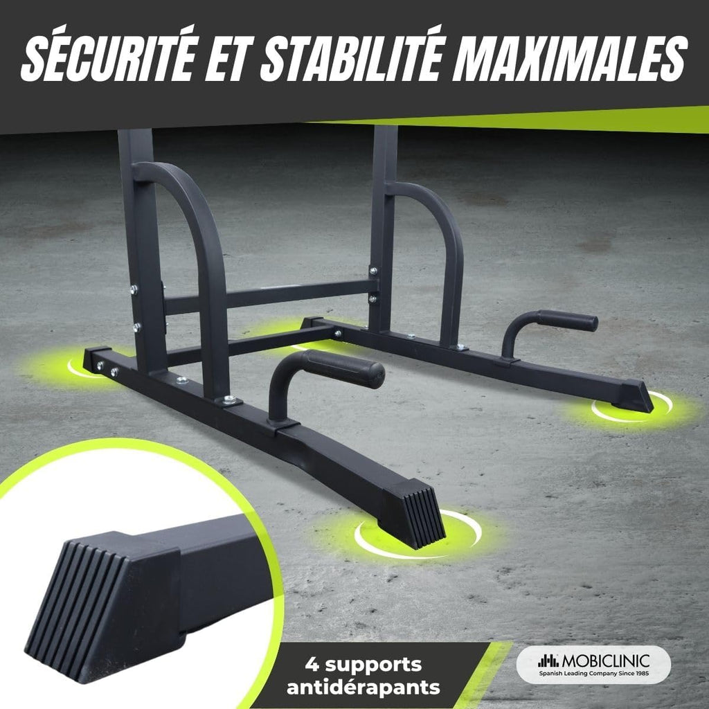 Chaise Romaine Musculation Multifonction - Power Tower Dip Station Réglable avec Dossier Confortable et Poignées Antidérapantes pour Entraînement Complet à Domicile