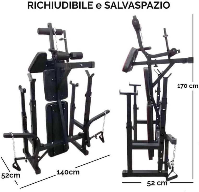 BANC POUR GYM MULTIFONCTION  | BANC PESI ET BANC POUR ABDOMINAUX RÉGLABLE | ÉQUIPEMENT GYM MULTIFONCTION AVEC SQUAT RACK ET BARBELL