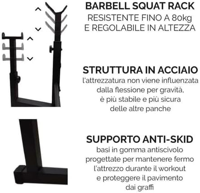 BANC POUR GYM MULTIFONCTION  | BANC PESI ET BANC POUR ABDOMINAUX RÉGLABLE | ÉQUIPEMENT GYM MULTIFONCTION AVEC SQUAT RACK ET BARBELL