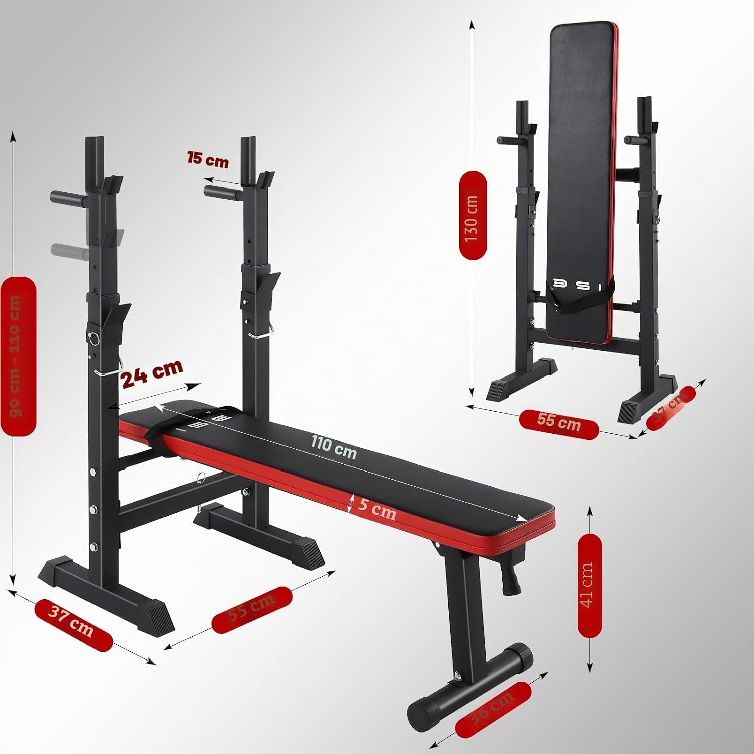 Banc De Musculation Pliable, Banc Musculation Complet Réglable Avec Support De Barres Pour Haltère Et Station À Dips, Bancs De Musculation Réglables, Rack Musculation Homme Sport Maison
