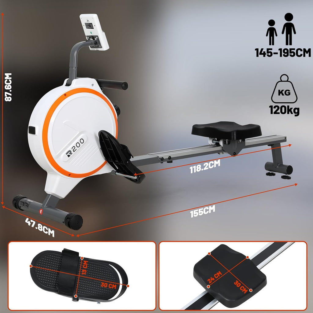 Rameur D'Exercice Professionnel, Moniteur LCD, 16 Niveaux Résistance Magnétique, Structure En Acier, Siège Ergonomique, Rameurs Pour Entraînement À Domicile, Rameur Appartement Silencieux