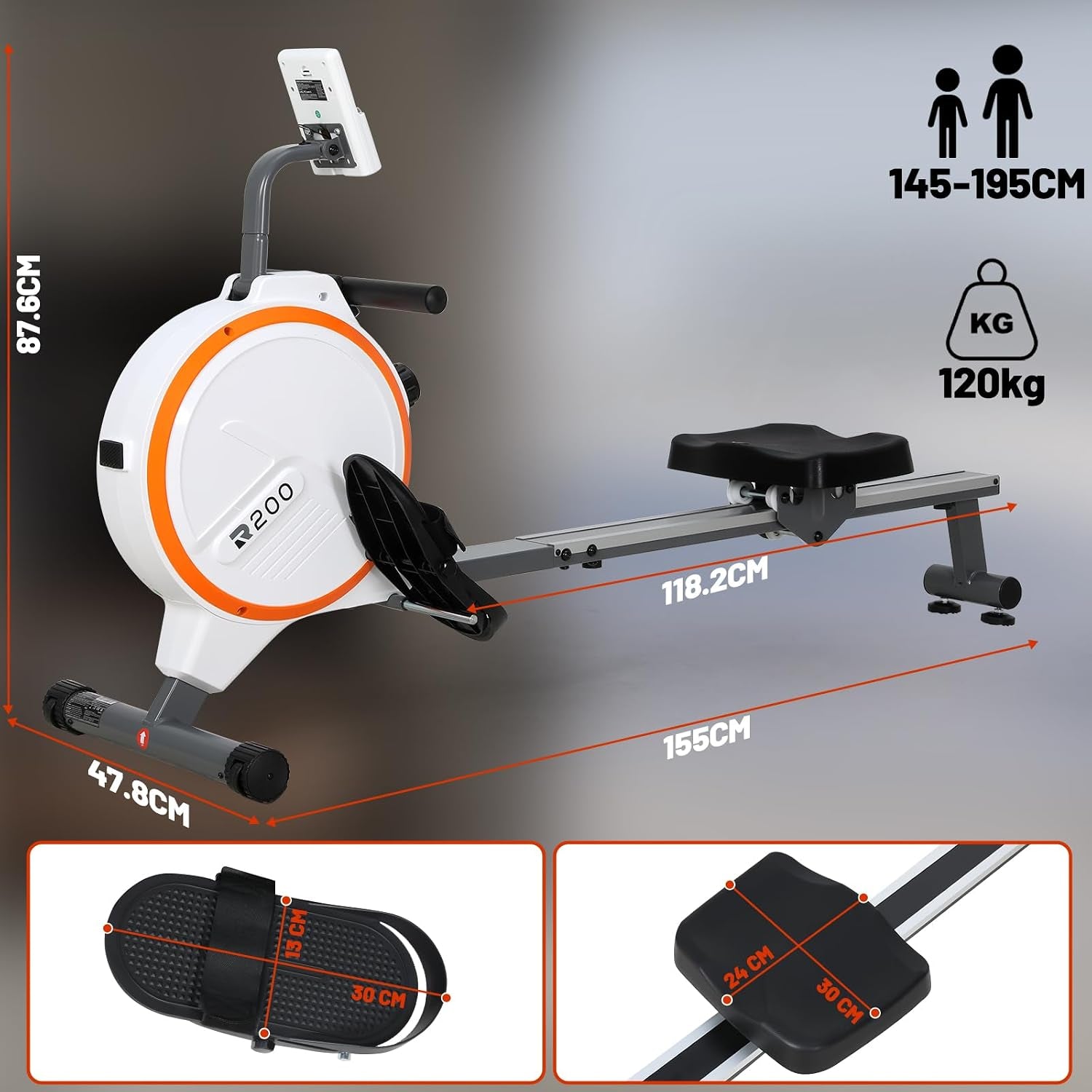 Rameur D'Exercice Professionnel, Moniteur LCD, 16 Niveaux Résistance Magnétique, Structure En Acier, Siège Ergonomique, Rameurs Pour Entraînement À Domicile, Rameur Appartement Silencieux