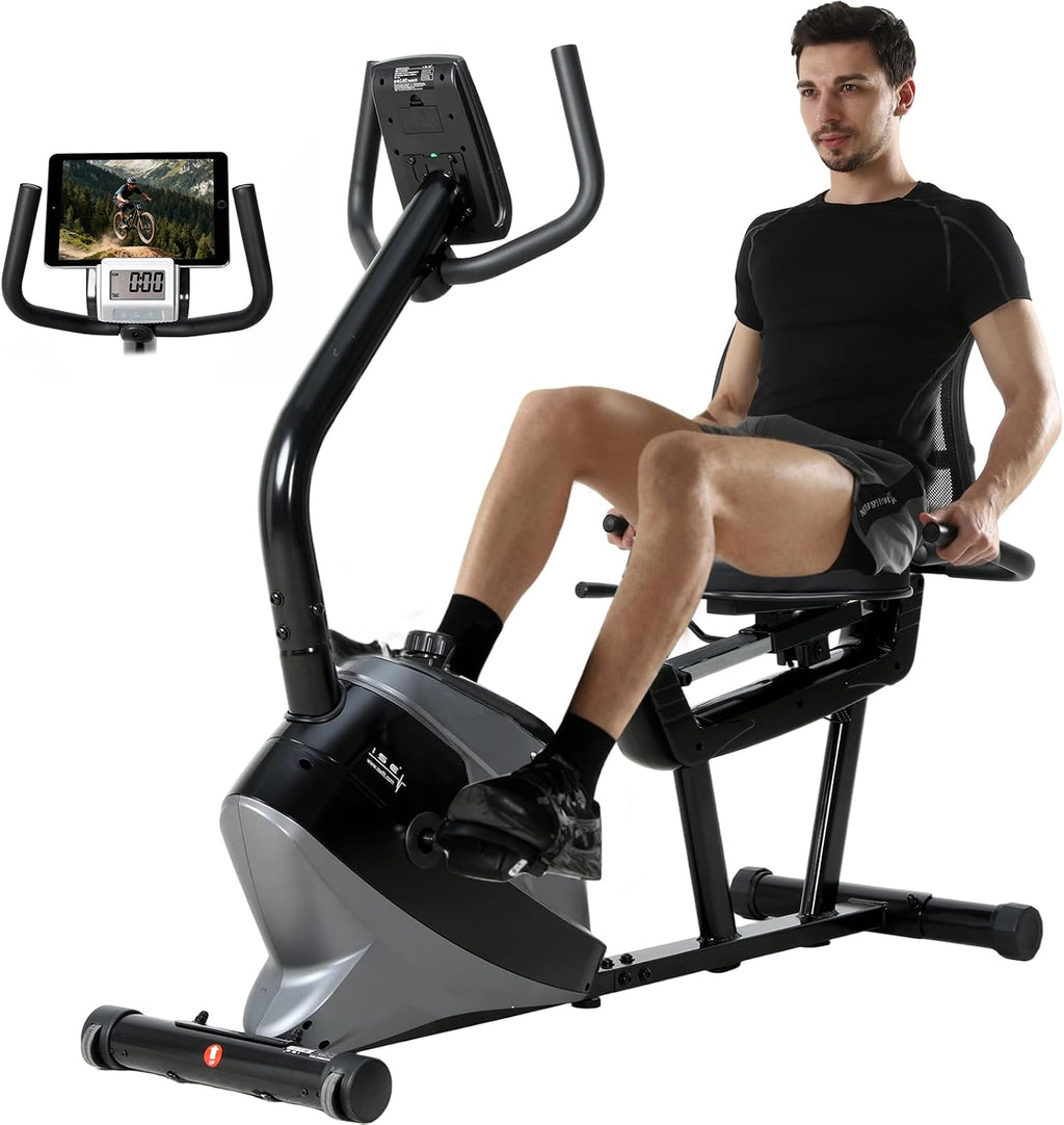 Vélo D Appartement Semi Allongé Magnétique 8 Niveaux Résistance, Velo D Appartement Dossier Réglable Ergonomie, Impulsion/Ecran LCD, Velo Appartement Semi-Allongé Volant Silencieux, Maison/Bureau