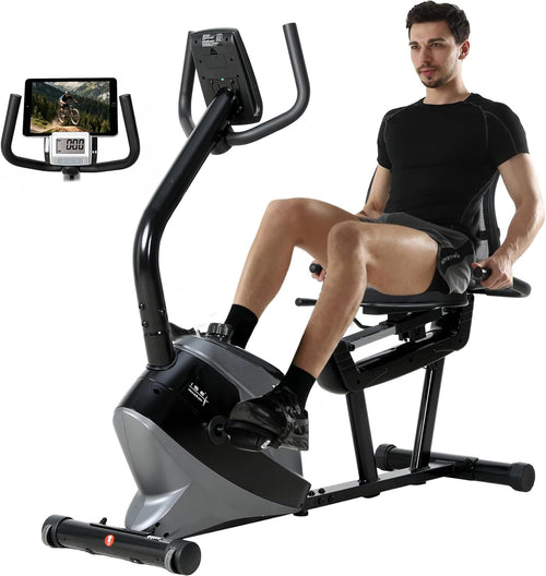 Vélo D Appartement Semi Allongé Magnétique 8 Niveaux Résistance, Velo D Appartement Dossier Réglable Ergonomie, Impulsion/Ecran LCD, Velo Appartement Semi-Allongé Volant Silencieux, Maison/Bureau