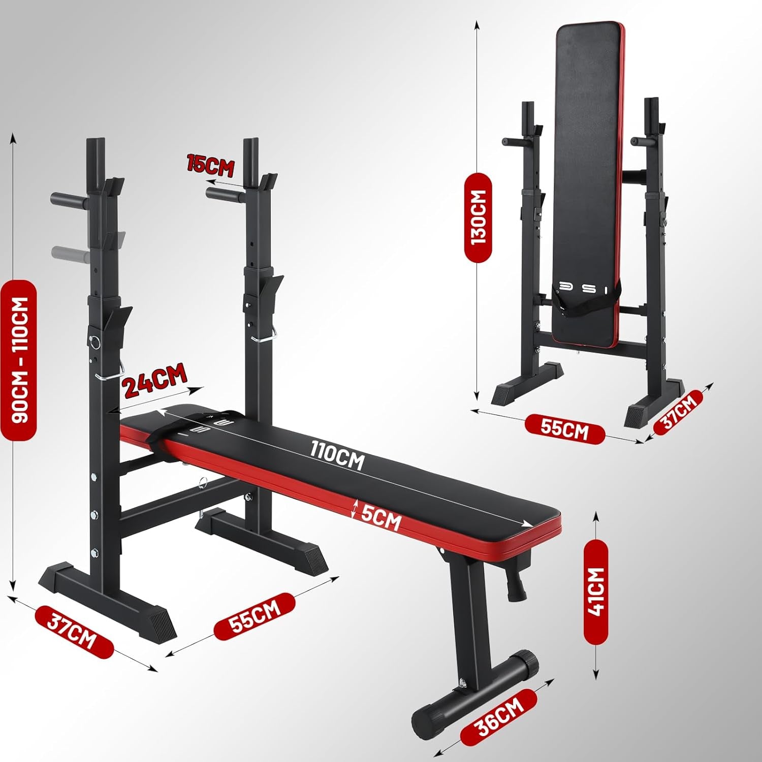 Banc De Musculation Pliable, Banc Musculation Complet Réglable Avec Support De Barres Pour Haltère Et Station À Dips, Bancs De Musculation Réglables, Rack Musculation Homme Sport Maison