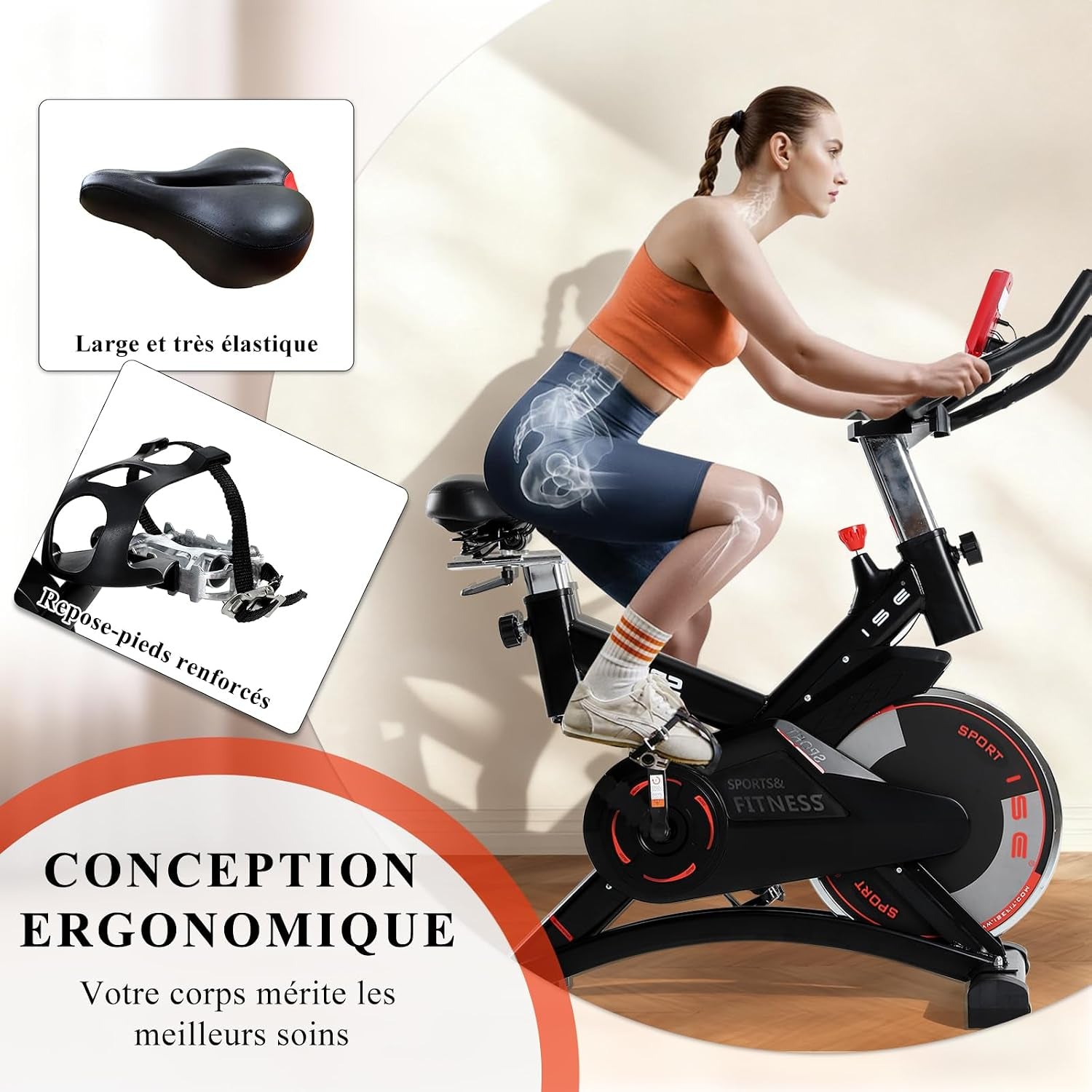 Velo D Appartement, Ergonomie Cardio-Training, Exerc Bike, Velo Appartement Fitness, Multifonction Ecran/Impulsion, Vélo D'Appartement Selle/Guidon Hauteur Réglable, Vélo Appartement À Domicile