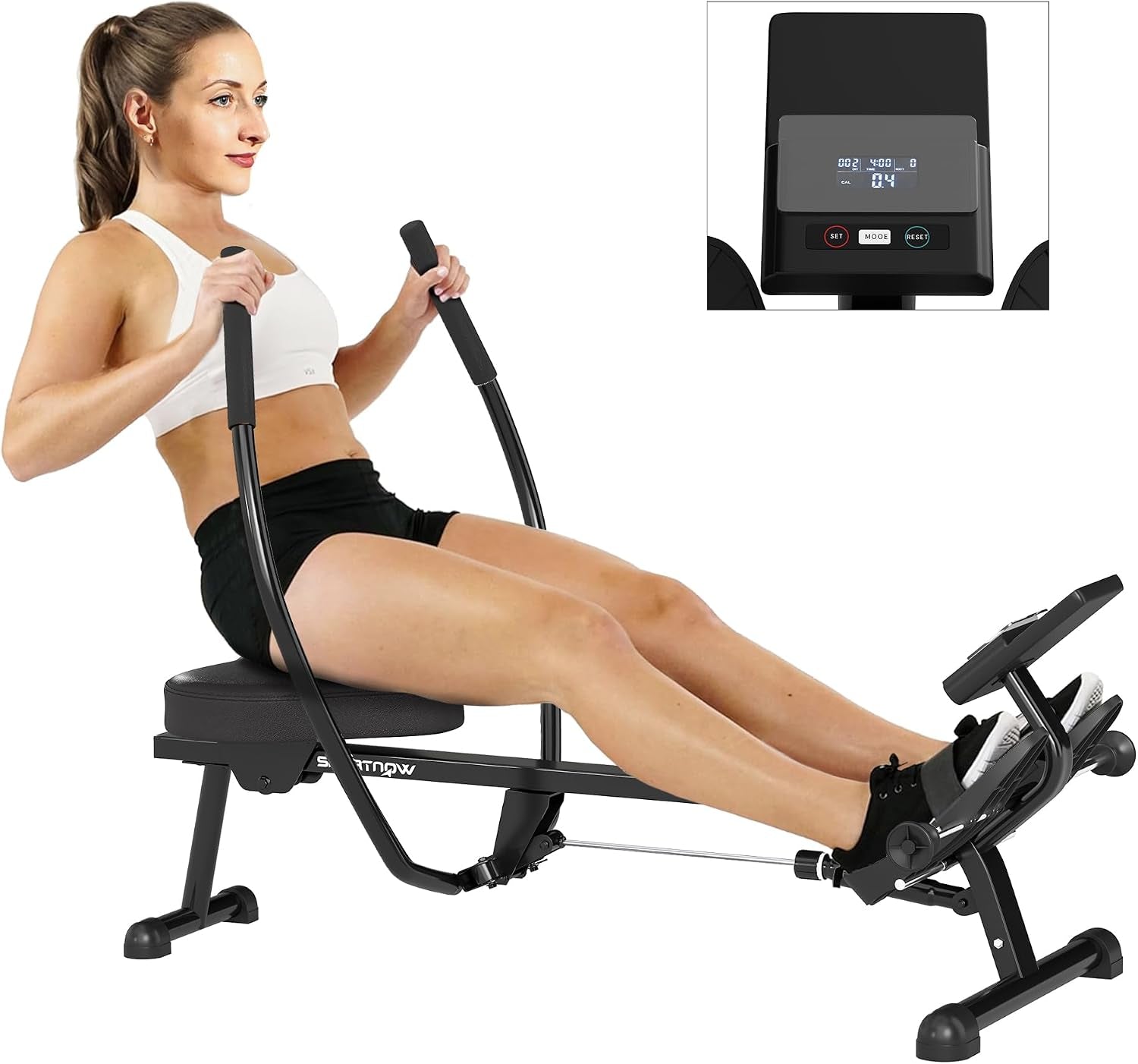 Rameur Hydraulique À Résistance 12 Niveaux, Appareil De Musculation Avec Écran LCD Et Pédale Antidérapante, Capacité Max 130 Kg, Cardio À Domicile, Noir