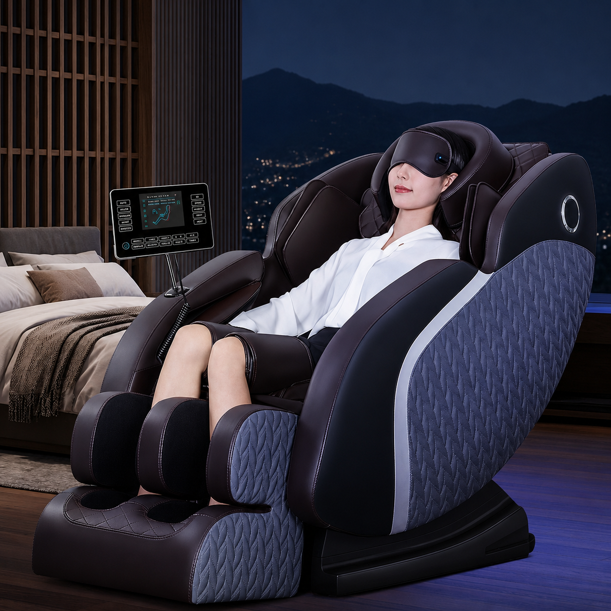 Fauteuil de Massage Relaxant Chauffant – Commande Vocale, Musique & Airbags (Cuir PU)