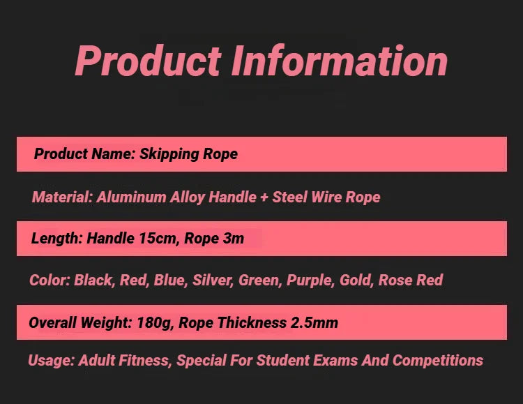 Adjustable aluminum handle, wire cable, Genus alloy, sports equipment, fitness, bearing, high-speed jumping